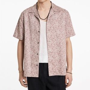 NWT $228 John Varvatos Short Sleeve Shirt XXL Red Men's Danny Camp Collar 2XL